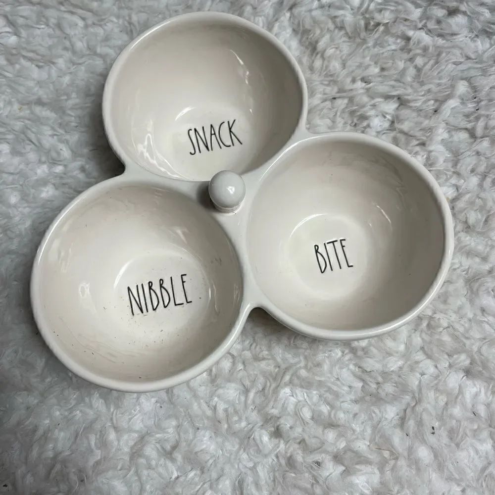 Rae Dunn SNACK NIBBLE BITE Divided Snack Ivory Candy Dish Bowl Tray.